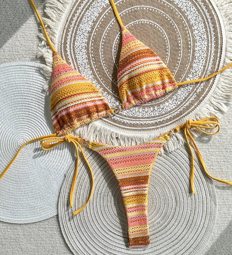 Hot Sales STOCK 3Colors Textured Ribbed Beachwear With Chains Sexi Women Mini Brazilian Bikini