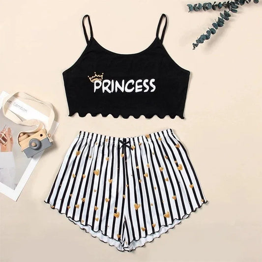 European American Style Thin Sleeveless Tank Top Shorts Two-Piece Loungewear Pajamas