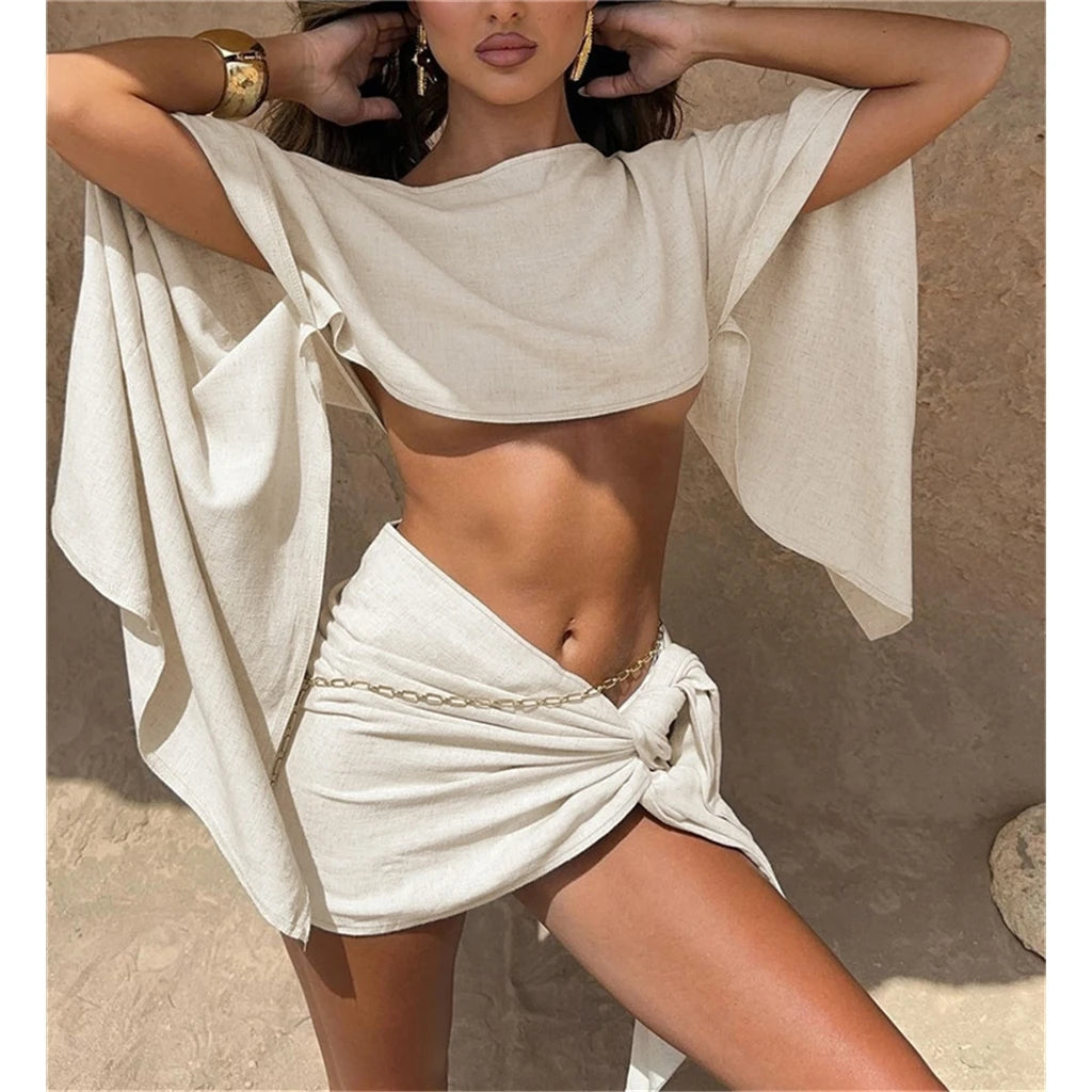 ZHEZHE Women Bandage Skirt Outfits Sexy Slash Neck Sleeveless Crop Top+High Waist Mini Skirts