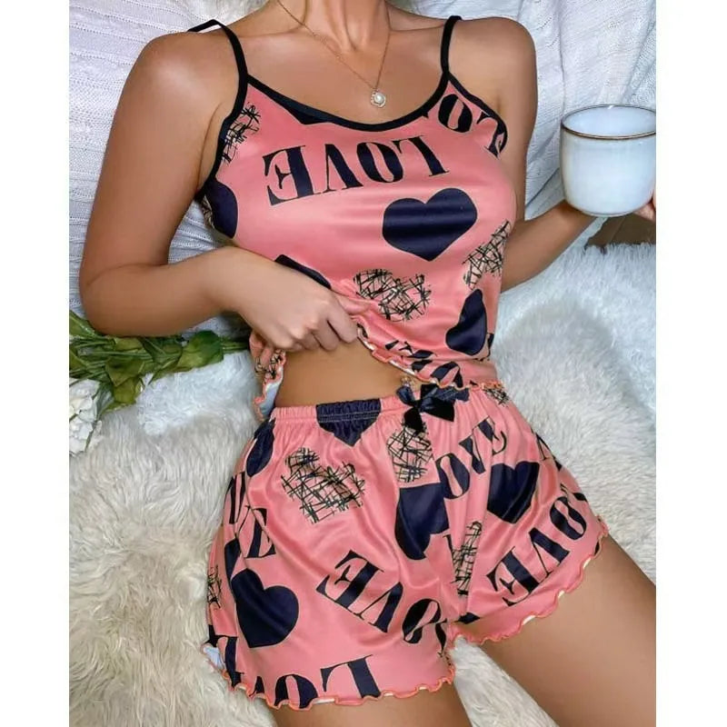 European American Style Thin Sleeveless Tank Top Shorts Two-Piece Loungewear Pajamas