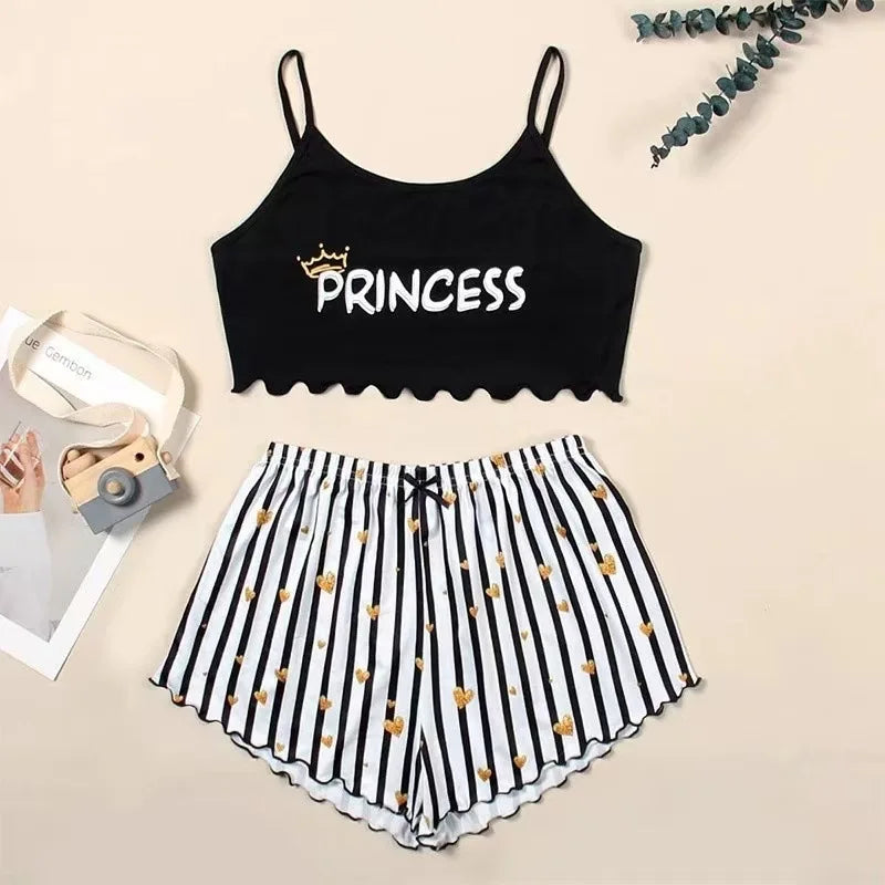 European American Style Thin Sleeveless Tank Top Shorts Two-Piece Loungewear Pajamas