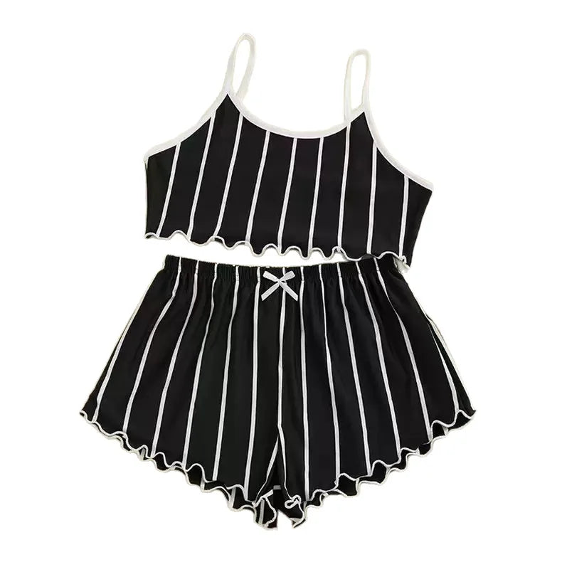 European American Style Thin Sleeveless Tank Top Shorts Two-Piece Loungewear Pajamas