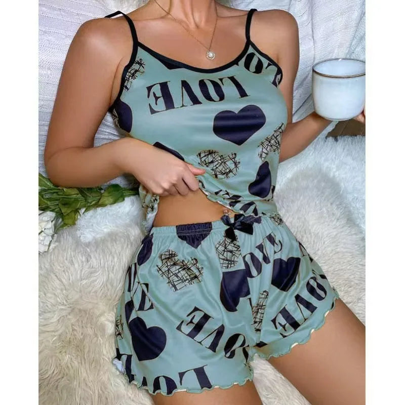 European American Style Thin Sleeveless Tank Top Shorts Two-Piece Loungewear Pajamas