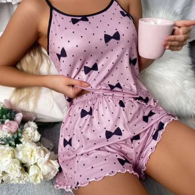European American Style Thin Sleeveless Tank Top Shorts Two-Piece Loungewear Pajamas