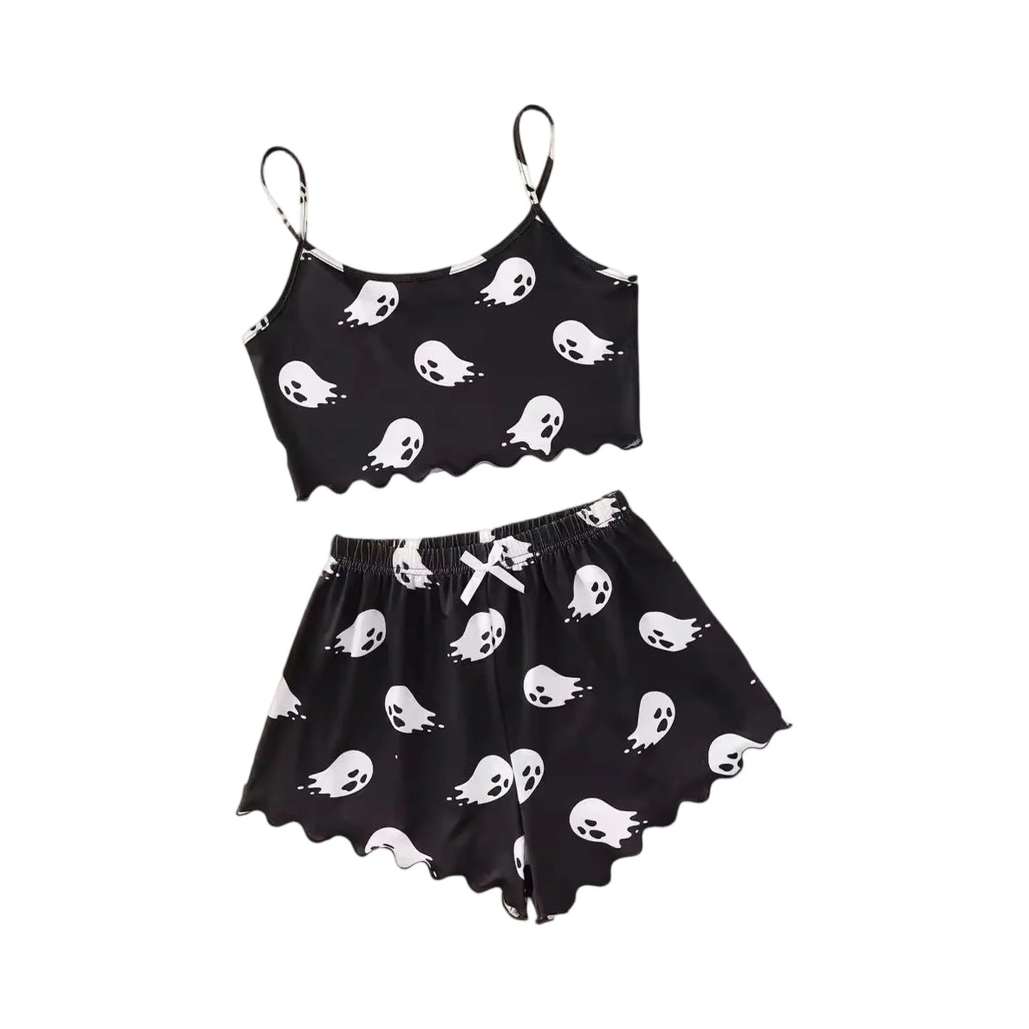 Two-Piece Women'S Large Size Sleeveless Pajamas Skull Print Vest Pumpkin Camisole Shorts Home Clothes Student Girls Clothing