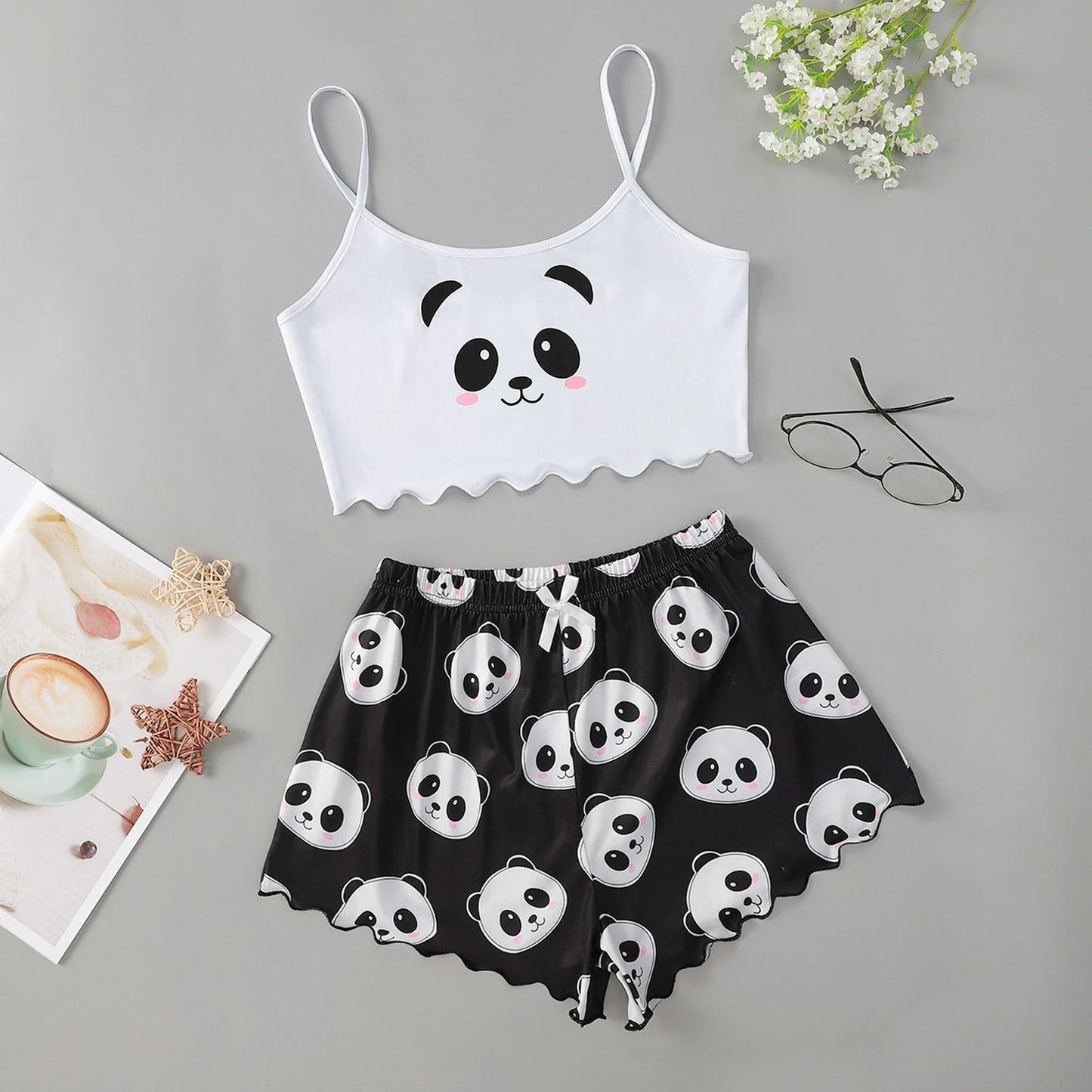 Two-Piece Women'S Large Size Sleeveless Pajamas Skull Print Vest Pumpkin Camisole Shorts Home Clothes Student Girls Clothing