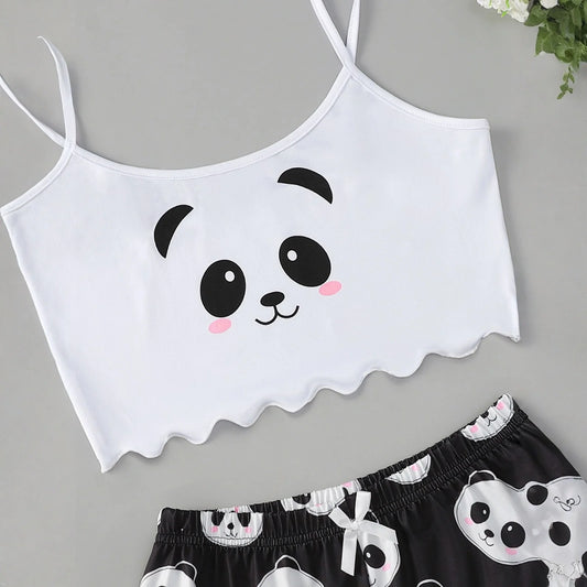 Two-Piece Women'S Large Size Sleeveless Pajamas Skull Print Vest Pumpkin Camisole Shorts Home Clothes Student Girls Clothing