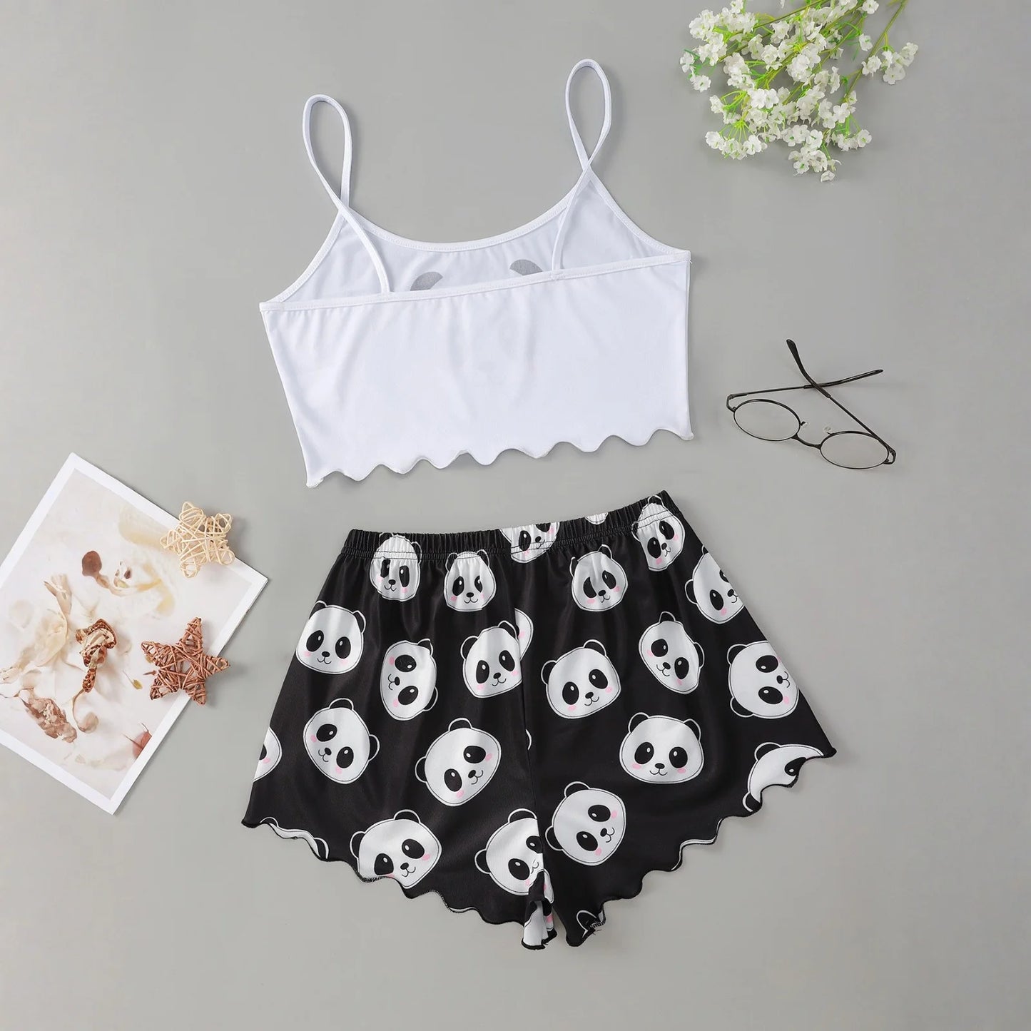 Two-Piece Women'S Large Size Sleeveless Pajamas Skull Print Vest Pumpkin Camisole Shorts Home Clothes Student Girls Clothing
