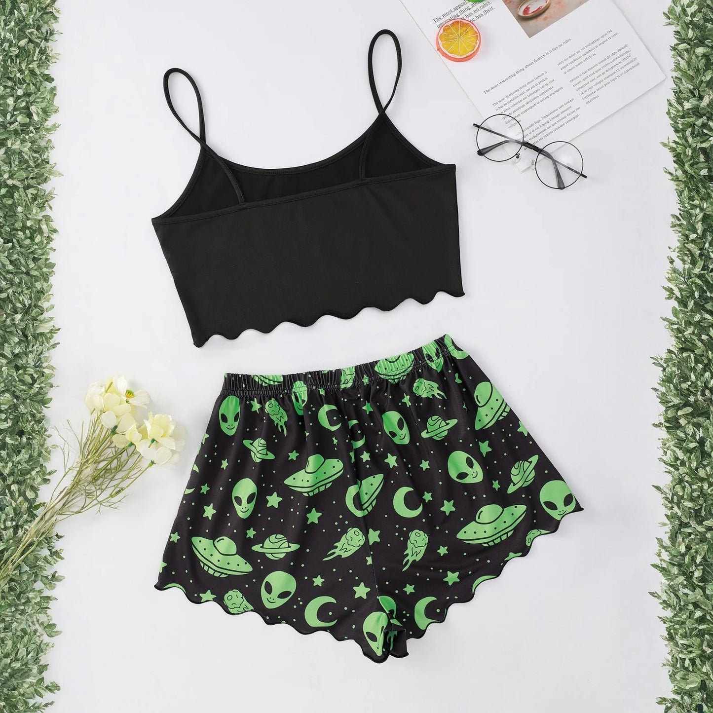 Two-Piece Women'S Large Size Sleeveless Pajamas Skull Print Vest Pumpkin Camisole Shorts Home Clothes Student Girls Clothing